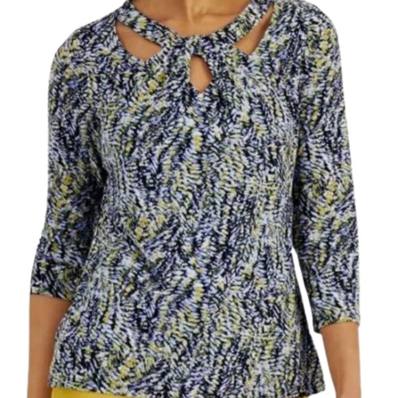 Kasper Women's Petite ITY 3Q Twist Neck, Blue- PL - Picture 1 of 3